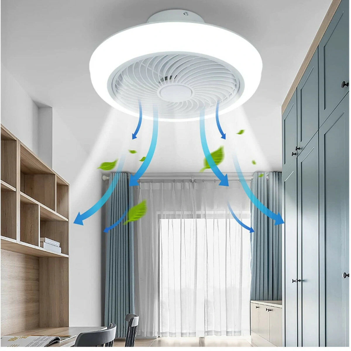 19" LED Ceiling Fan Light Flush Mount Ceiling Fan Lamp Chandelier Remote Control