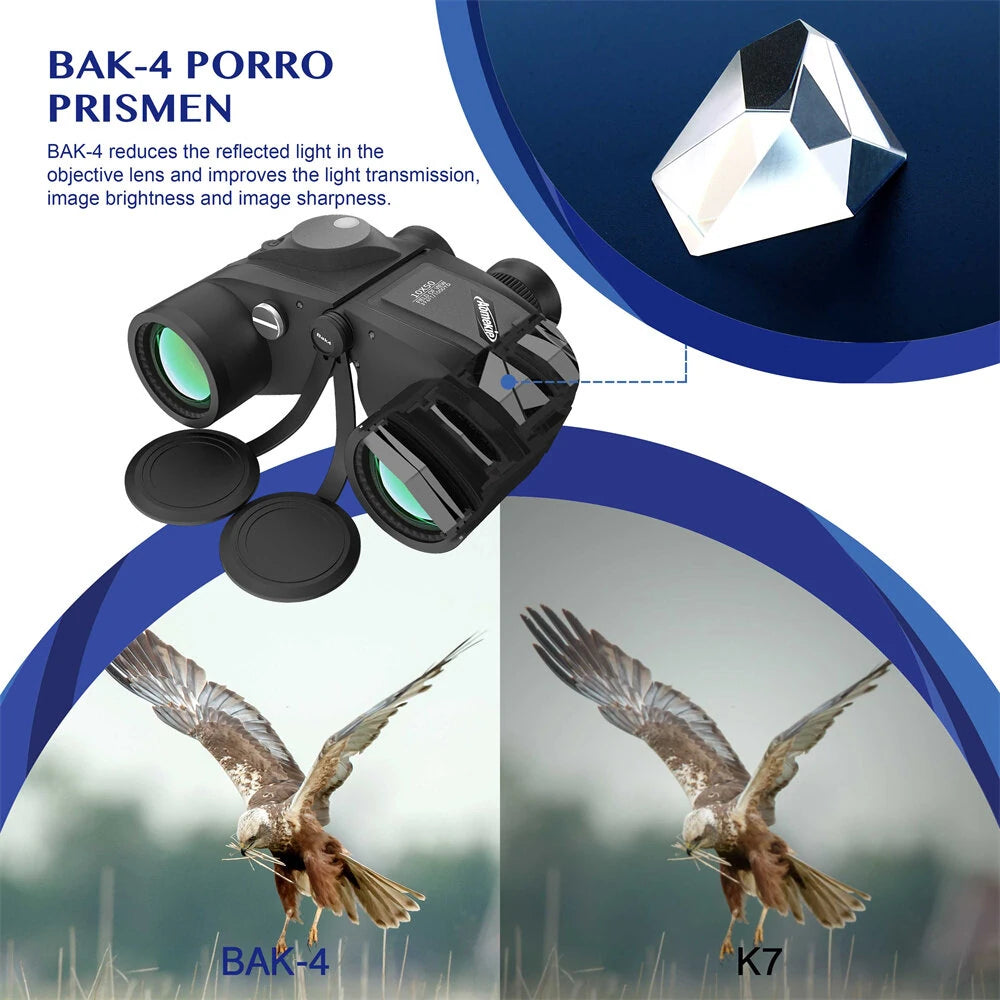 [EU Direct] AOMEKIE Powerful 10X50 Binoculars HD Military Marine Bird Watching Waterproof Telescope With Internal Rangefinder & Compass Telescope Night Vision Binoculos Teleskop AO3015B