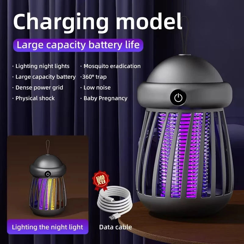 USB Rechargeable Mini UV Mosquito Killer Lamp 360 Coverage 3000V Electric Grid Dual UV & Night Light Modes Portable Indoor/Outdoor Zapper