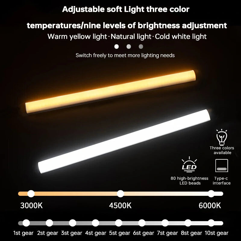 USB Charging 40cm LED Night Light 3 Color Adjustable 80LED 9 Levels Brightness Adjustment for Live Streaming Vlogging Makeup Photography