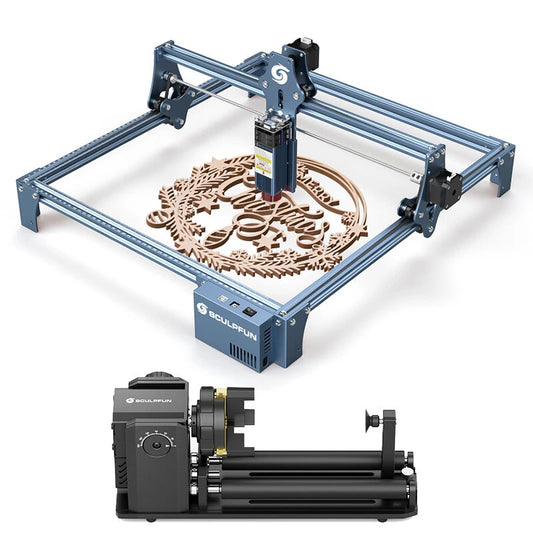 [EU Direct] SCULPFUN S9 Laser Engraving Machine 5.5W + SCULPFUN RA Pro Max 4 in 1 Rotary Chuck Laser Engraver Y-axis Multi-Function Engraving Module