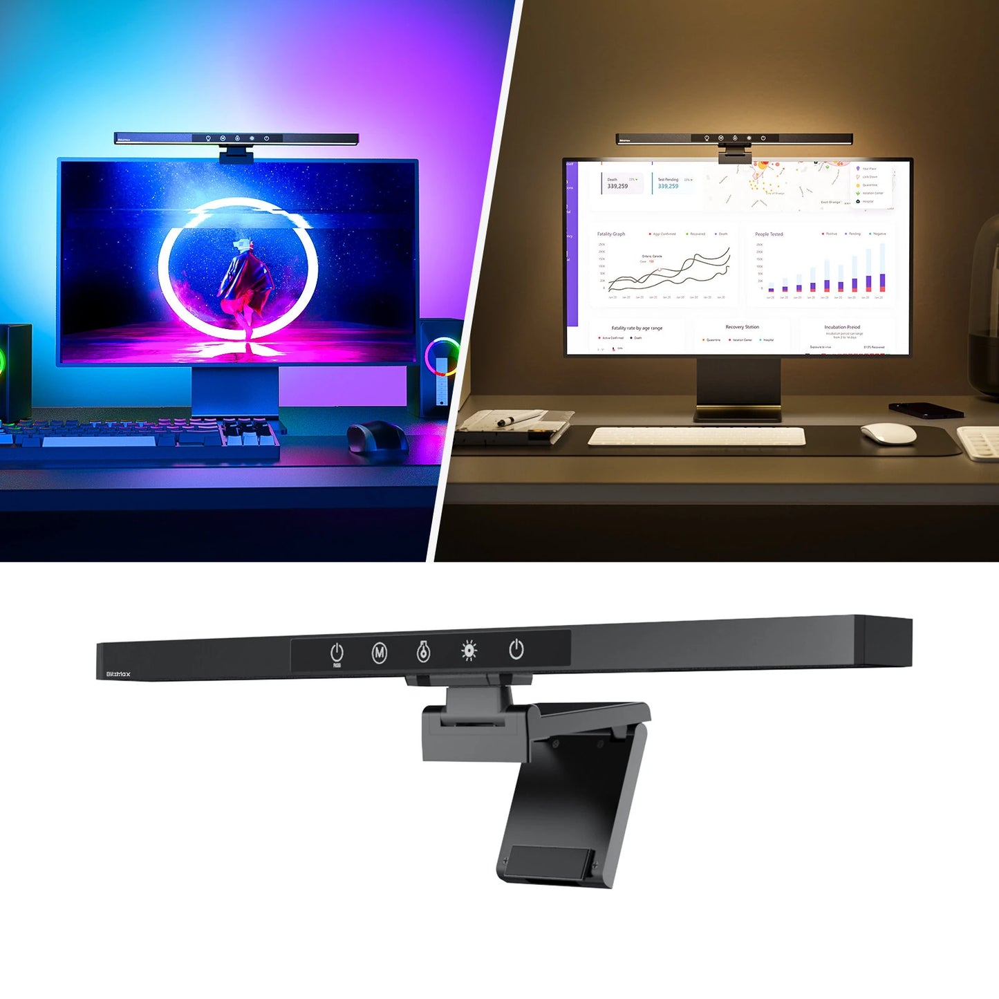 BlitzMax BM-CS1 RGB Monitor Light Bar Asymmetric Forward Projection Design & Anti-Glare Design For Gamer