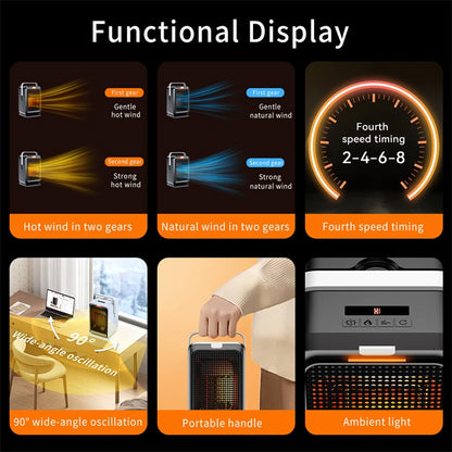 Portable Desktop Electric Heater Fan with Remote Control 4 Modes Heater Save Energy 1000W Mini Fast Heating PTC Ceramic Space Household Heater-EU Plug