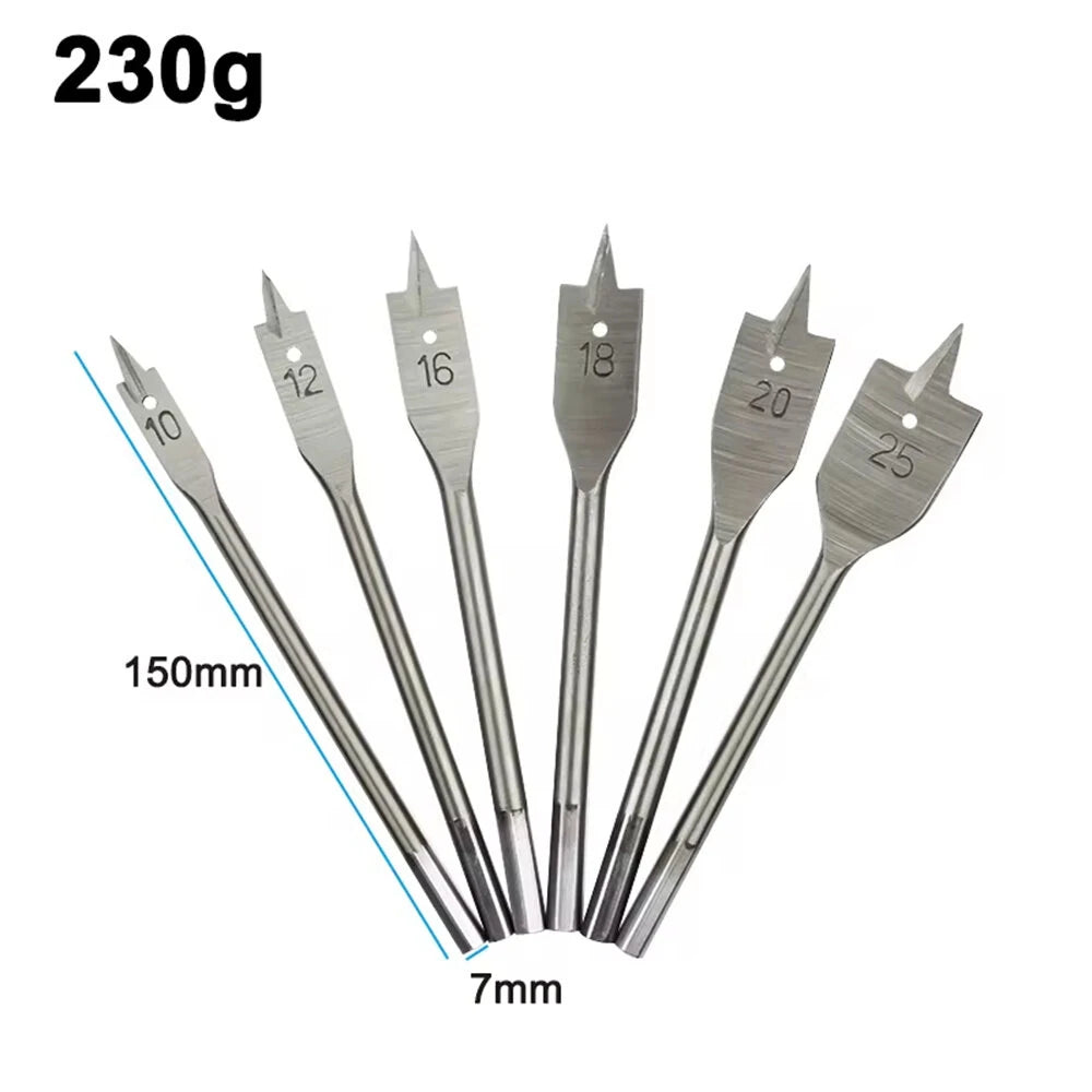 6PCS Three-Pointed Flat Drill Bit Set High Carbon Steel HRC50 Heat Treated Woodworking Tool for Table DC AC Drills