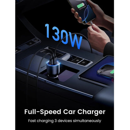 UGREEN 130W USB C Car Charger PD 100W +PD 30W Type C Car Charger Adapter for iPhone 16 16 Plus 16 Pro 16 Pro Max Galaxy S24 S23 Ultra for iPad MacBook
