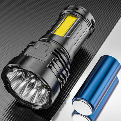 TANJE 8*P900+COB Super Bright Type-C Rechargeable ABS Housing Flashlight with 18650 Battery COB Side Light 500m Long Range Powerful LED Torch Camping Lantern