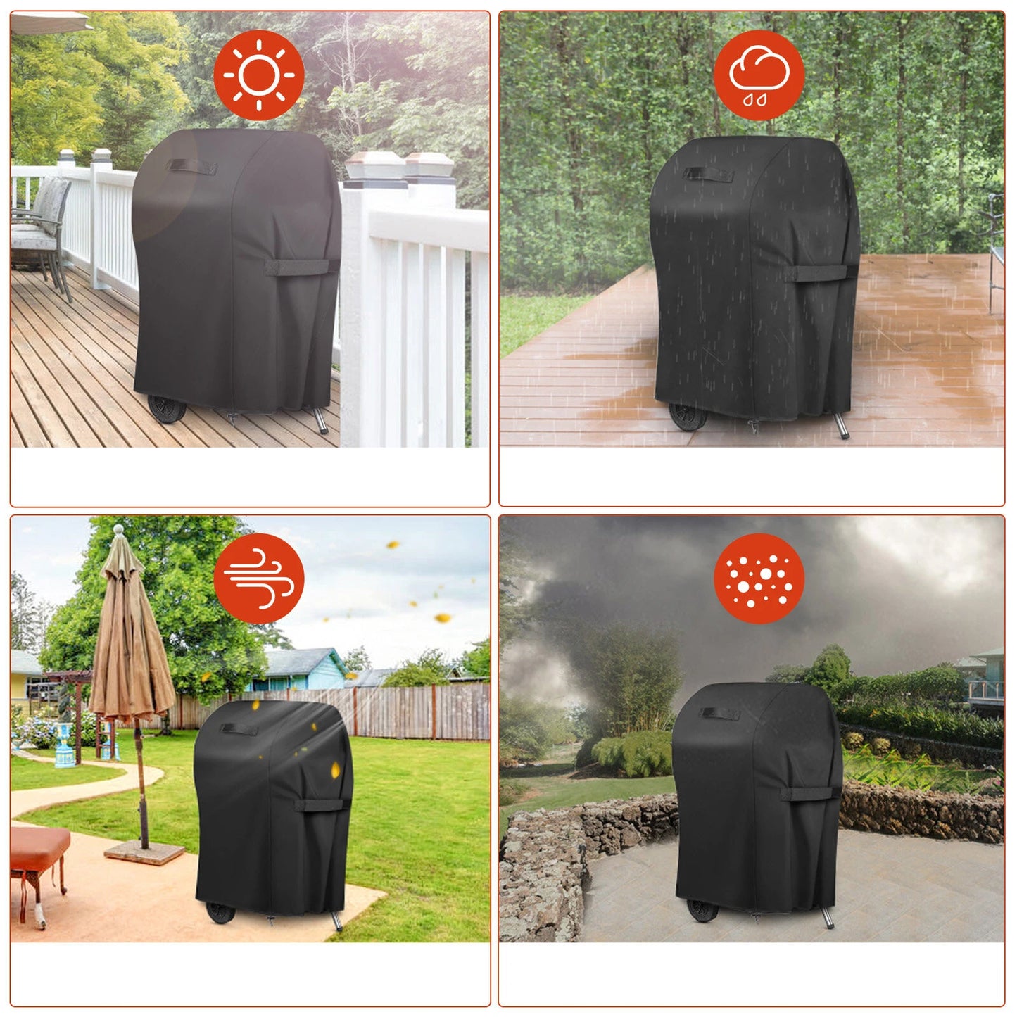 KING DO WAY BBQ Grill Cover 30x25x47'' Heavy Duty Waterproof Windproof Dust UV Resistant with Handle Straps Storage Bag Windproof Buckle and Shrink Rope for Weber Brinkmann Char-Broil Holland