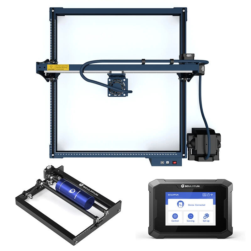 [EU Direct]SCULPFUN S30 Pro Max 20W Laser Engraver Cutter Optional Bundle with TS1 3.5 inch Control Terminal Touscreen or Laser Rotary Roller for DIY Engraving Cutting