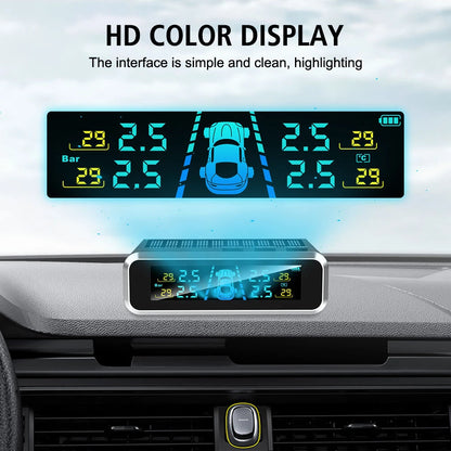 Solar Charging TPMS Car Tire Pressure Monitoring System Digital LCD Display Four-wheel Pressure Real-time Monitorings