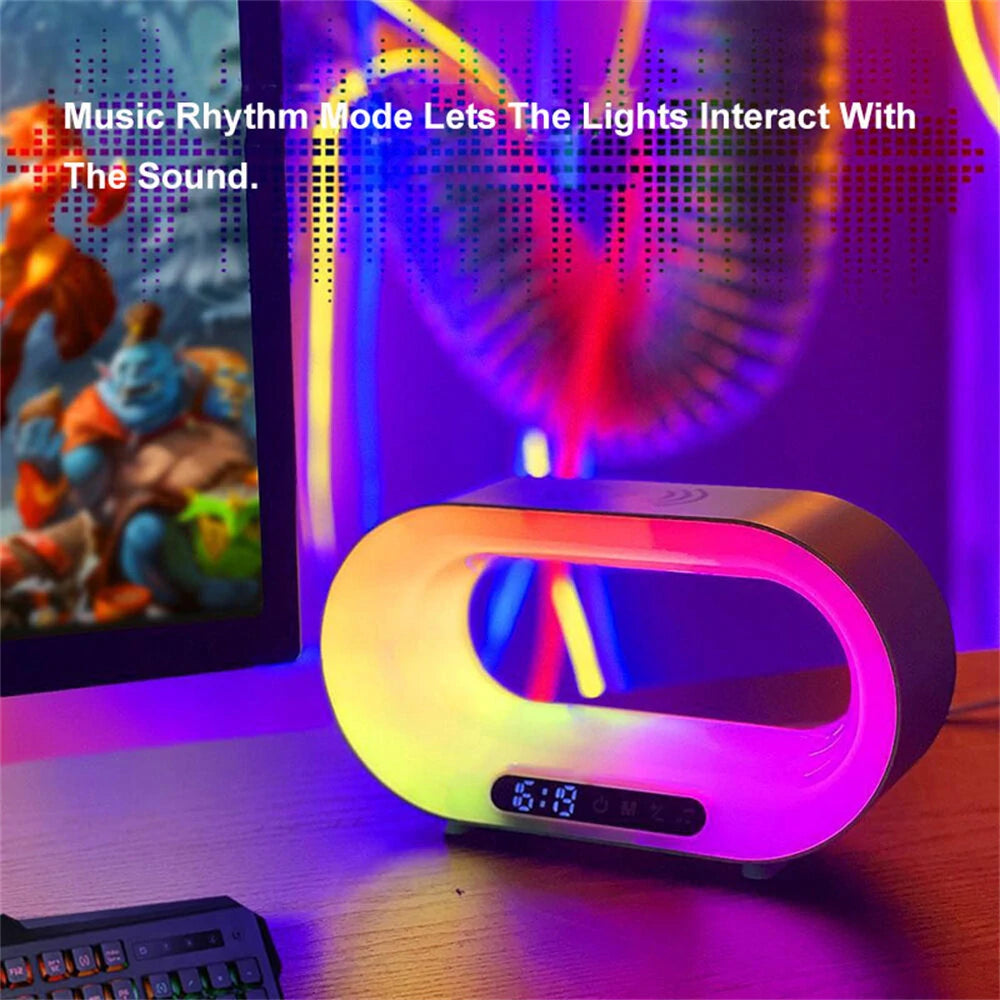 Multi-function 3 In 1 LED Night Light APP Control RGB Atmosphere Desk Lamp Smart Multifunctional Wireless Charger Alarm Clock
