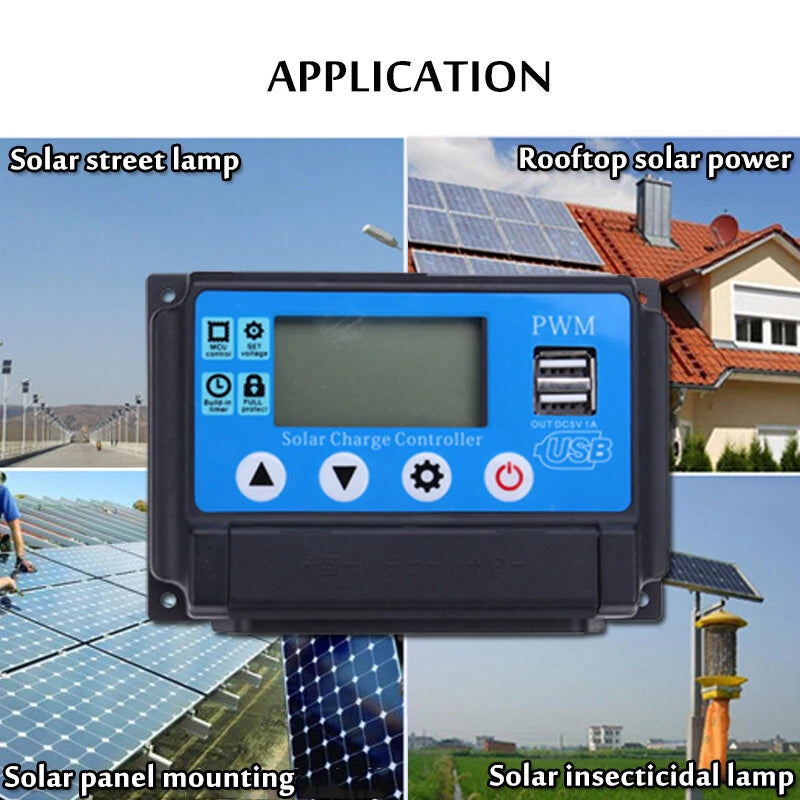 Excellway 12V 24V 10/20/30/40/50A Auto Solar Panel Solar Charge Controller Battery Charge Adapter USB LCD Display