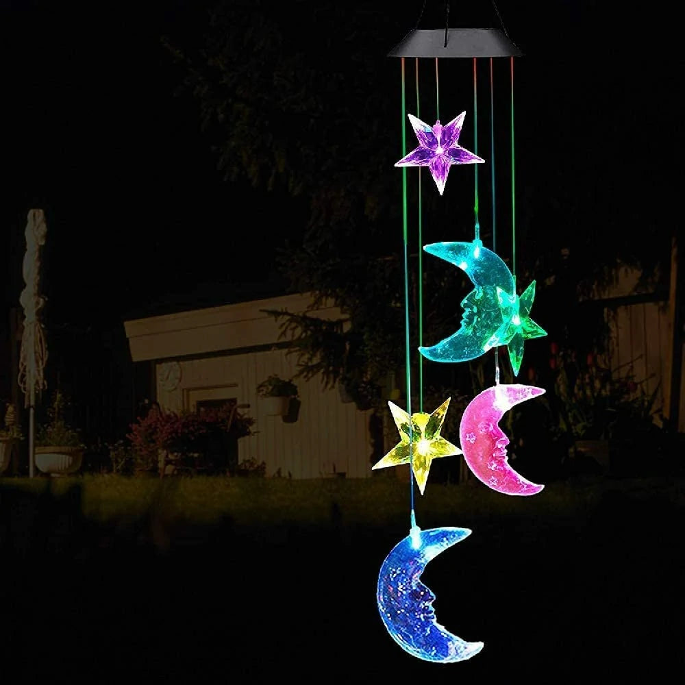 Star Moon Solar Wind Chimes Light  Color Changing Gift Portable Hanging Waterproof Mobile Romantic Wind Bell Outdoor Mom Gift Festival Home Patio Yard Garden Decoration