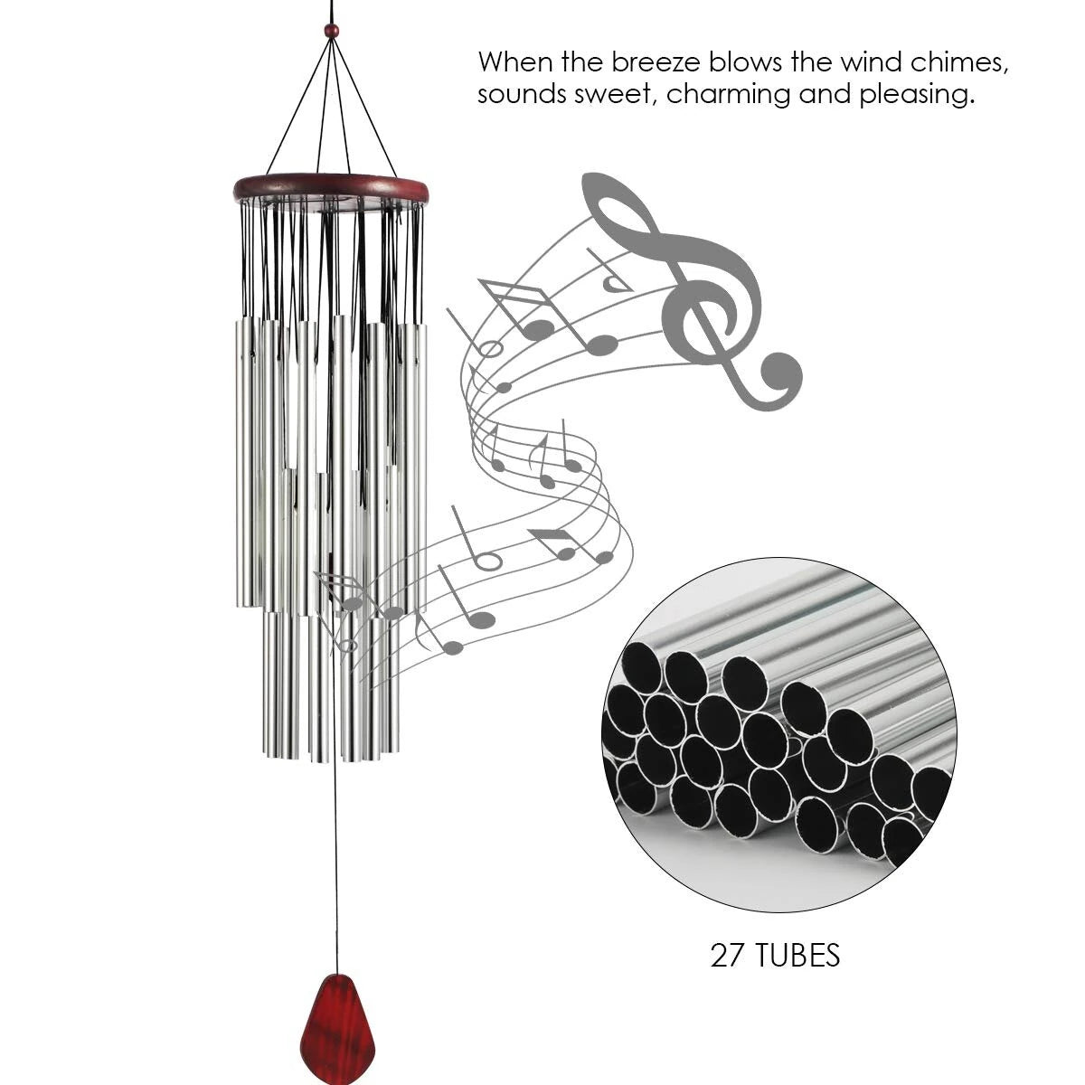 Home 27 Silver Tubes Wind Chimes Church Bells Hanging Decorations