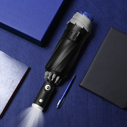 AGSIVO LED Light Travel Automatic Folding Reverse Umbrella 10 Ribs Reinforced Windproof UPF 50+ UV Protection Auto Open Close For Men and Women