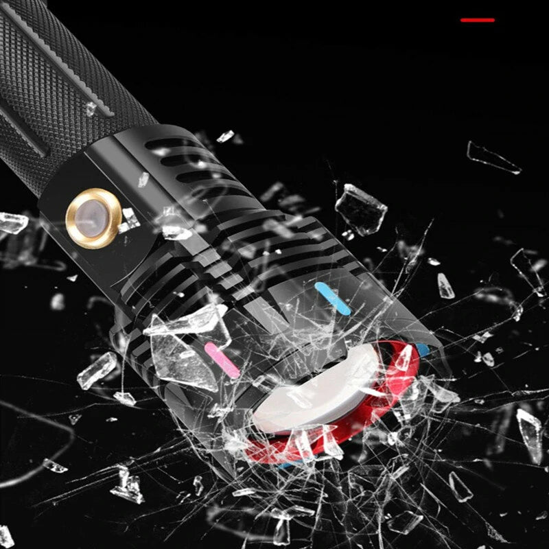 30W White-Light LED Flashlight Tactical Telescopic Zoom Flashlight Band Color Night Light Long Range Outdoor Strong Light