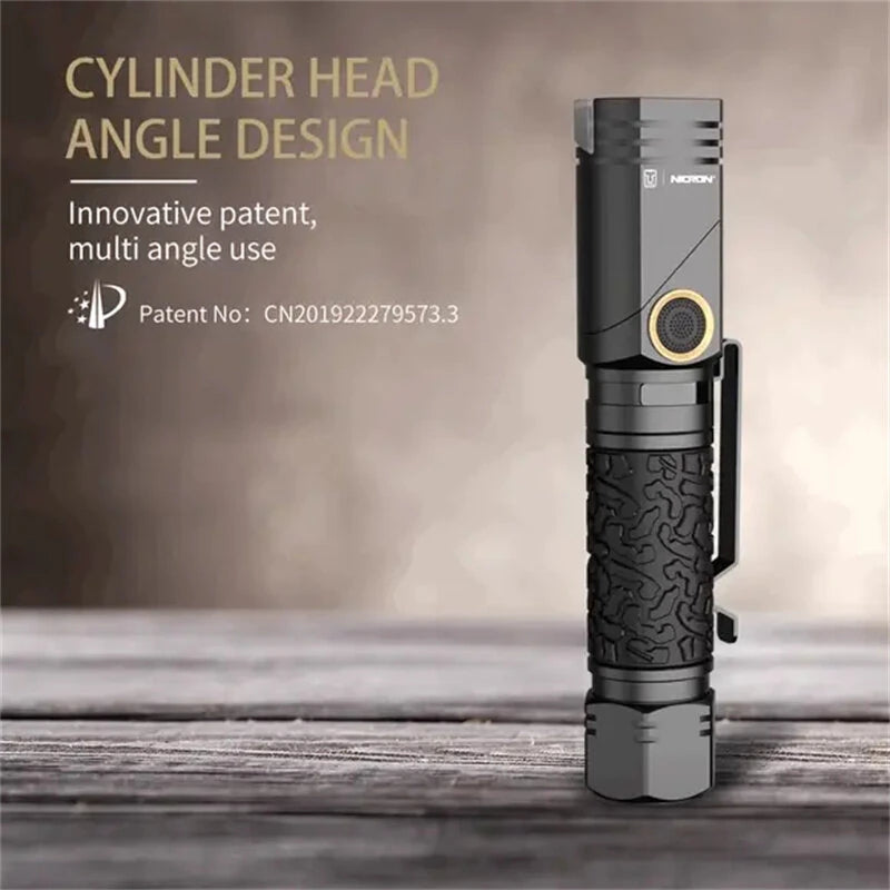 NICRON L71 1500 Lunmens Tactical Flshlights Come with Battery 90 Degree L-shape Working Light Type-C Rechargeable Magnetic Torch, IP65 Waterproof for Outdoor Camping Emergency