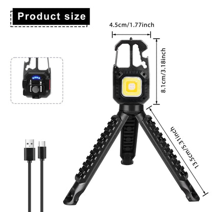 Mini LED Flashlight Work Light Portable Pocket Flashlight Keychains USB Rechargeable for Outdoor Camping Small Light Corkscrew