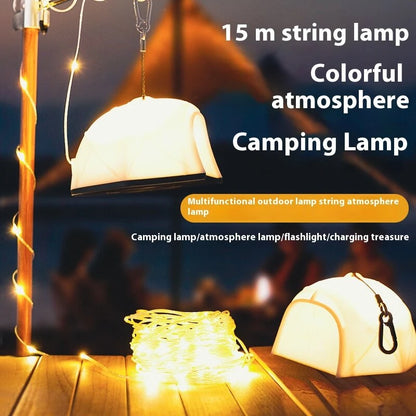 Multifunctional Tent-Shaped LED Lantern With Retractable 10m/15m String Lights Built-in XTE Spotlight Rechargeable Portable Camping & Emergency Light