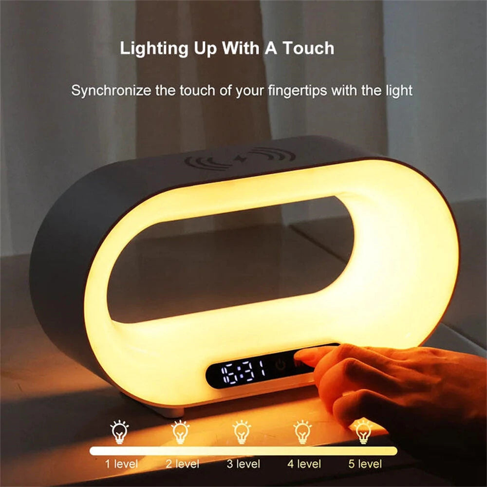Multi-function 3 In 1 LED Night Light APP Control RGB Atmosphere Desk Lamp Smart Multifunctional Wireless Charger Alarm Clock