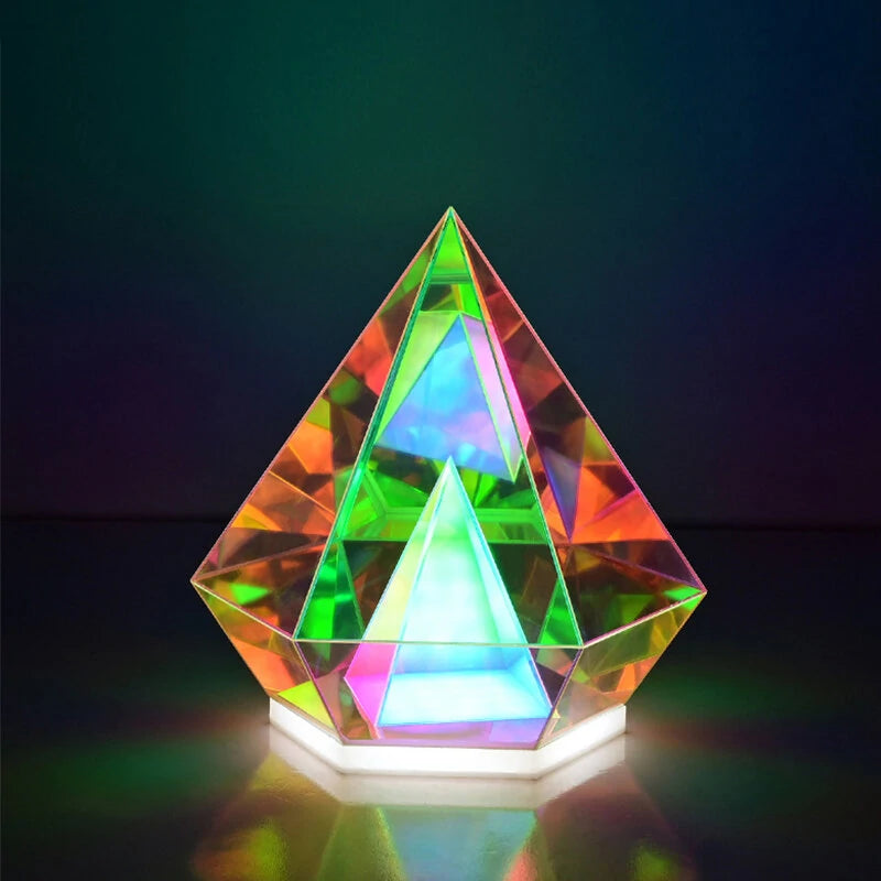 LED Pyramid Diamond Bedroom Decor RGB Night Light USB Color Dimming Atmosphere Lamp Remote Control Home Bedroom Decoration Birthday Gift Decorative Lamp