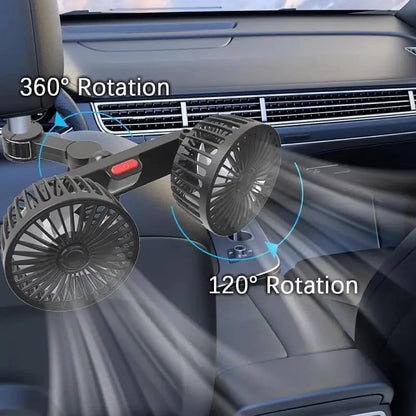 Car Fan 360 3-speed Car Seat Back Cooling Fan USB Charge Dual Head Fan Adjustable Rotation Neck Cooler for Car Home Accessories