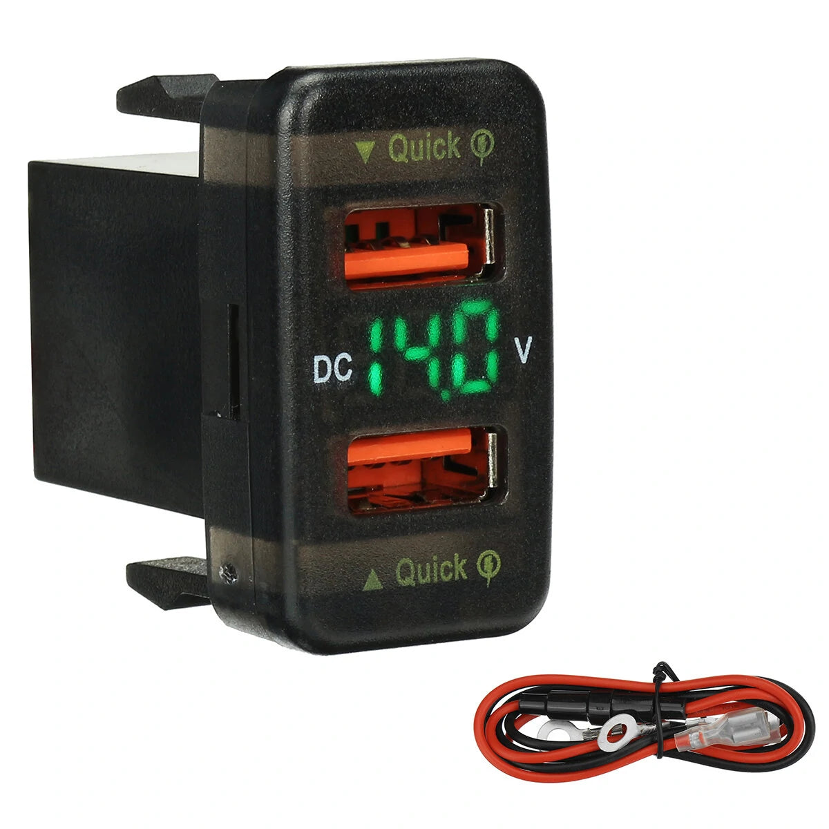 Dual USB QC Car Charger Socket Power Adapter With 12-24V Voltmeter LED Car Accessories 40mm*22mm For Toyota Quick Charge For Mobile Phone