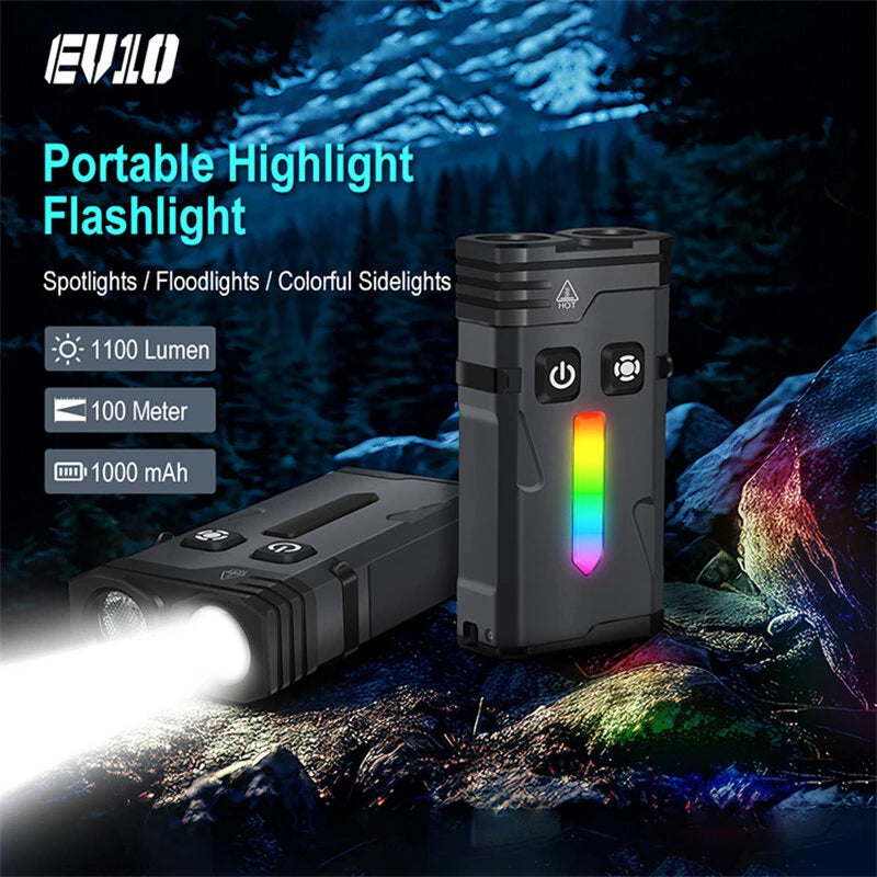 SEEKNITE EV10 1100LM EDC Keychain Flashlight Polypan-RGB Flash Color Clip-on Light Type-C Rechargeable Mini Portable Magnetic Flash Lights for Signaling Cycling Outdoor or Indoor Use
