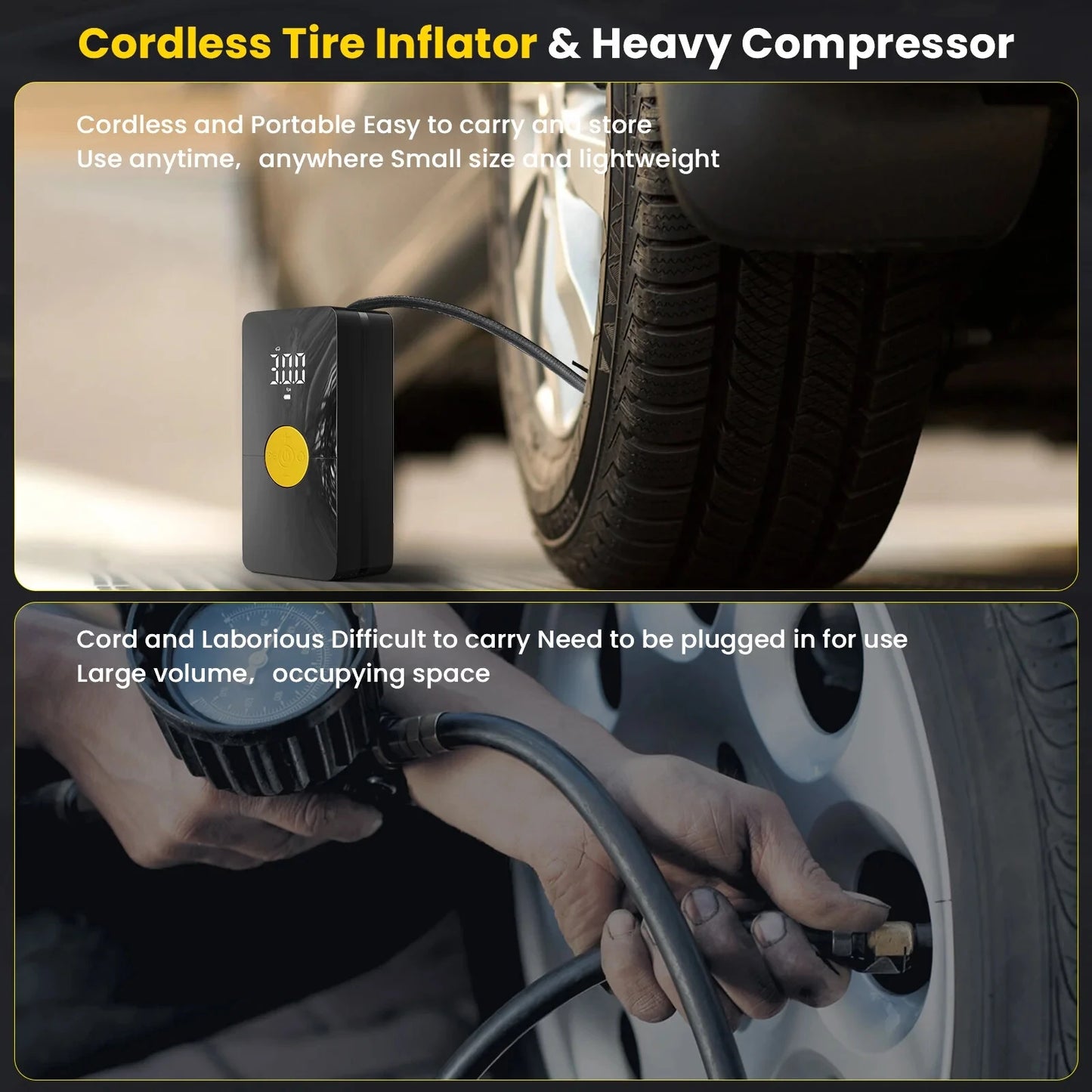 150psi Cordless Electric Air Pump 4000mAh Tire Inflator Portable Air Compressor LCD Digital Display with LED Light for Car Bike Motorcycle Ball