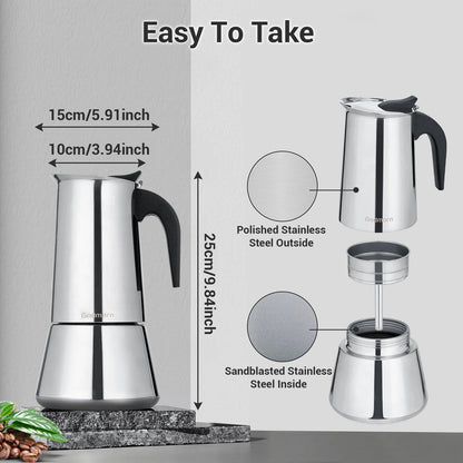 Godmorn Stovetop Espresso Maker, 12cup/600ml Grecas Coffee Maker Moka Pot, Stainless Steel Italian Classic Espresso Moka Pot, Induction Compatible