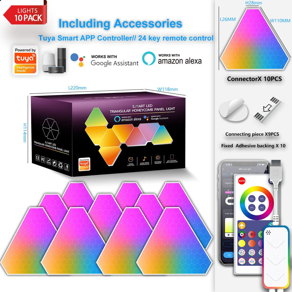 LIXINCORDA Smart RGBIC LED Triangle Light Panels Music Sync APP/Remote/Voice Control With Alexa & Google Wall Art & Room Decor