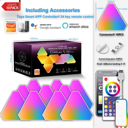 LIXINCORDA Smart RGBIC LED Triangle Light Panels Music Sync APP/Remote/Voice Control With Alexa & Google Wall Art & Room Decor