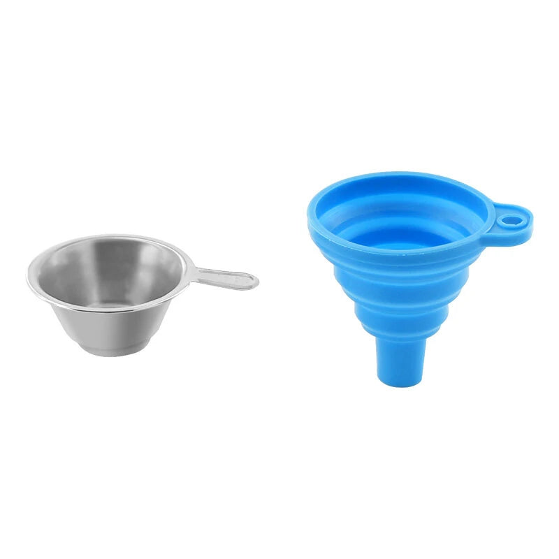 TWO TREES Collapsible Silicone Funnels and Stainless Steel Resin Filter Cups for Pouring Resin Back into Bottle