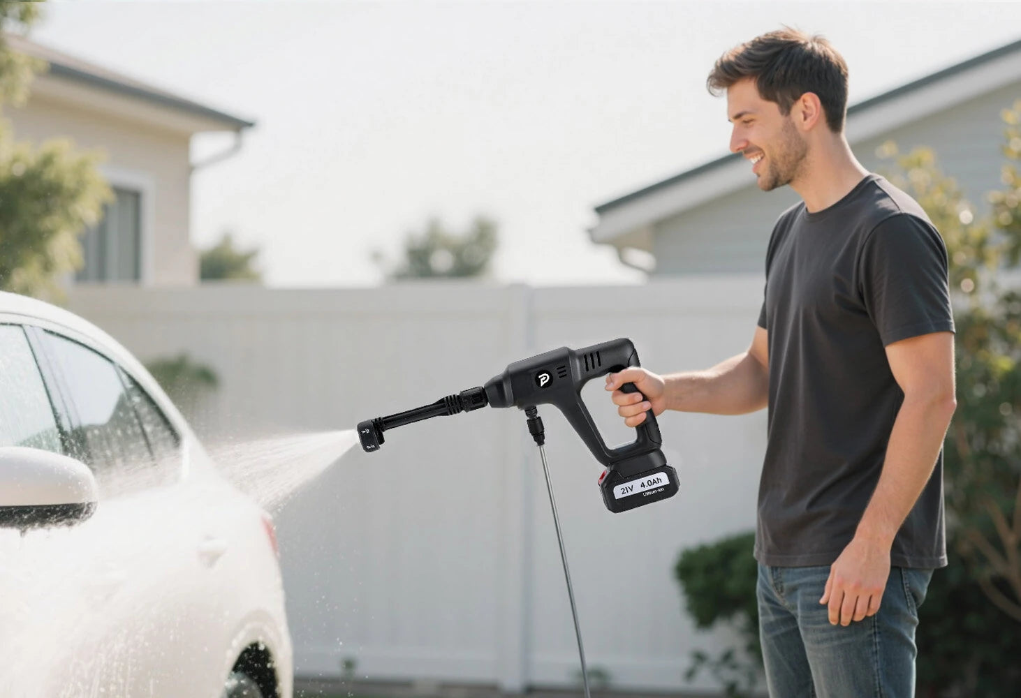 POPDEER PD-W01 4.0Ah 200Bar 3500W High Pressure Cordless Car Washer 6-in-1 Multi-Function Nozzle Car Cleaning Water Gun