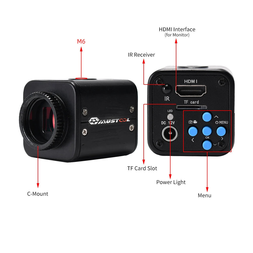 Mustool HY-5199 16MP HDMI Microscope Camera Sony CMOS Sensor 1080P Full HD Output 2K Recording Digital Zoom Multilingual Support