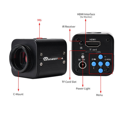 Mustool HY-5199 16MP HDMI Microscope Camera Sony CMOS Sensor 1080P Full HD Output 2K Recording Digital Zoom Multilingual Support