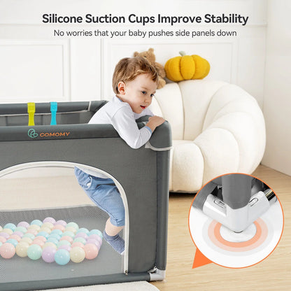 Comomy 150/300D 90X90cm Play Yard Activity Center Gate w/Breathable Mesh Indoor Outdoor