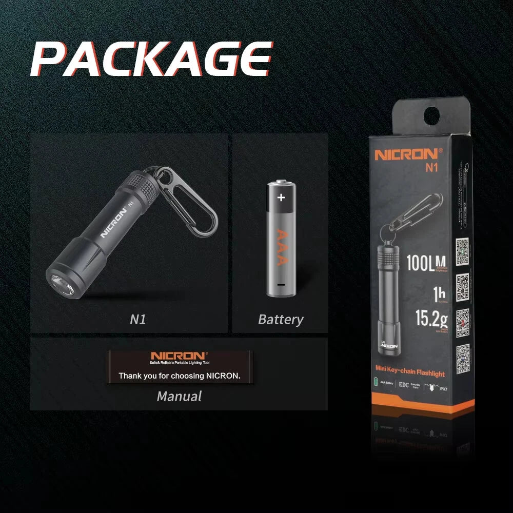NICRON N1Micro 100LM Mini LED Keychain Flashlight Outdoor Charging Key Chain Light Lamp Waterproof IPX7 For EDC Torch