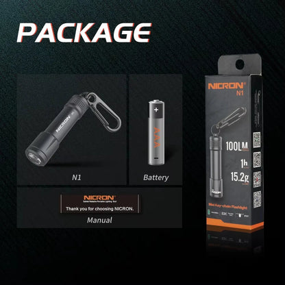 NICRON N1Micro 100LM Mini LED Keychain Flashlight Outdoor Charging Key Chain Light Lamp Waterproof IPX7 For EDC Torch