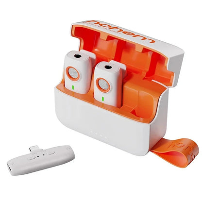 Hohem MIC-01 1-to-2 Wireless Lavalier Microphone CD Lossless Sound 360 Omnidirectional Sound Pickup Noise Cancelling Recording Live Streaming Mic with Backup Stroage Plug and Play for iPhone Android MFI Certificated