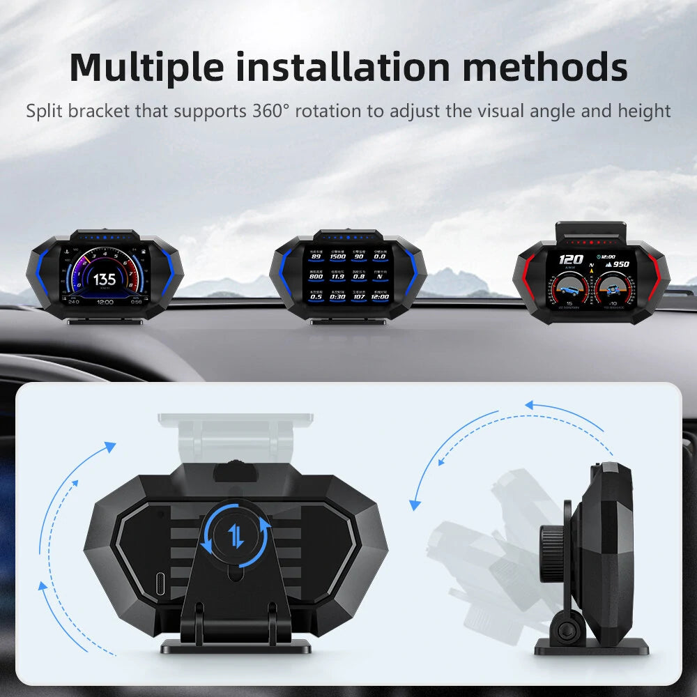 P24 Head Up Display Dual System Digtial Water Oil Temp Turbo Press lnclinometer HUD OBD2 Car Accessory On-board