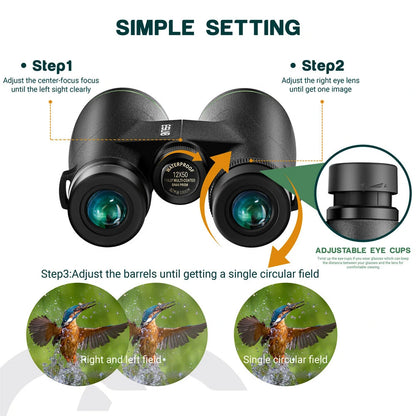 [EU Direct] ESSLNB ES3074 12X50 Binoculars Green Film FMC Waterproof Binoculars with Phone Adapter 22mm Large Eyepiece Compact Binoculars for Bird Watching Tracing