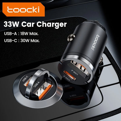Toocki 33W Car Charger USB-A+USB-C Dual Output Supports PD/QC3.0 Mini Ring Design for iPhone15/iPhone14/iPhone13/iPhone12/ Pad Pro/Air/Mini series/GPS/Driving Recorder
