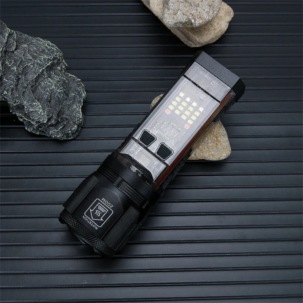 Bikight Multi-function Solar LED Flashlight Telescopic Zoom Torch 6 Modes Light Outdoor Emergency Power Bank LED Solar Lantern