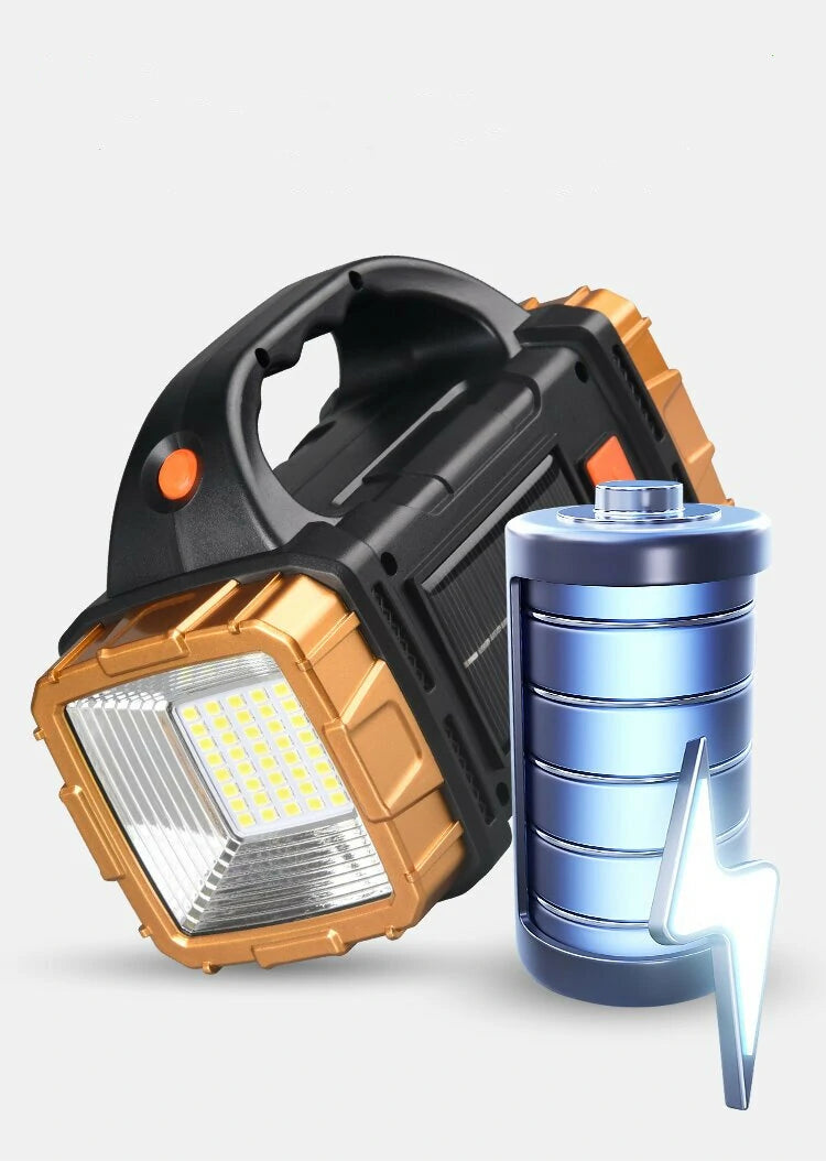 Solar Charging Powerful Spotlight With Strong Light Outdoor LED Flashlight Large Capacity Lithium Battery With Power Bank Function Portable Rechargeable Lamp Searchlight