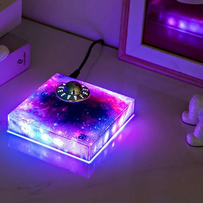 Magnetic Levitating UFO Ambient Lamp with RGB Galaxy Base & Touch Control Floating Rotating Desk Night Light for Home Office