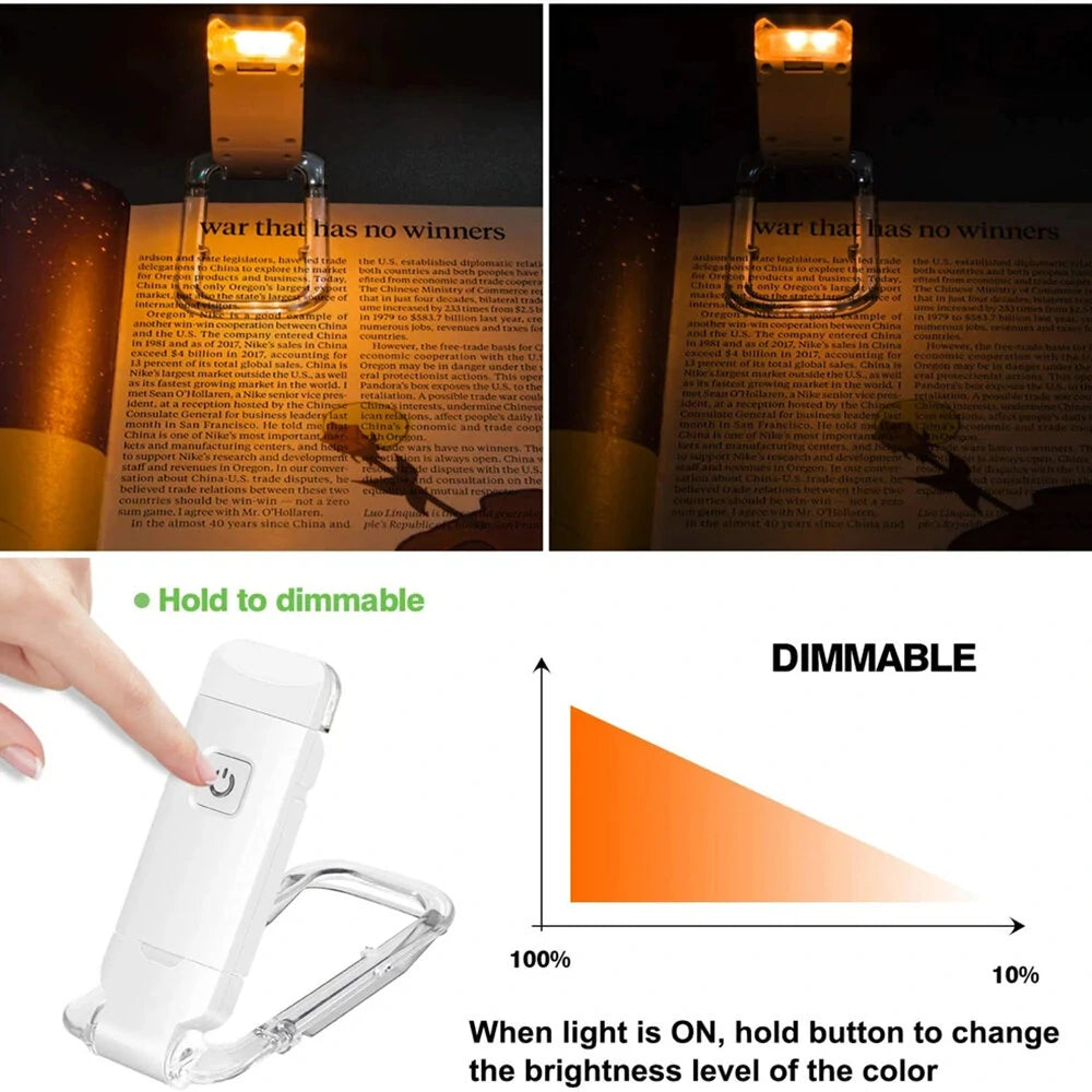 USB Rechargeable Book Reading Light Brightness Adjustable LED Clip on Book Light Eye Care Book Lamp for Kids Read Light
