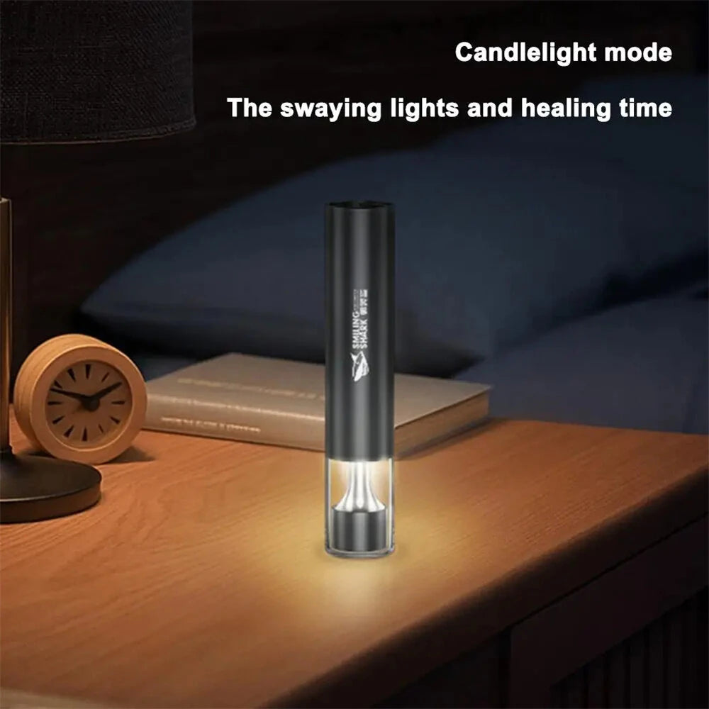 Smiling Shark 2in1 Strong Flashlight Multi-color Mood Light USB Rechargeable Built in Battery Multi Functional LED Torch, Portable For Outdoor Night Riding Camping Fishing Walking
