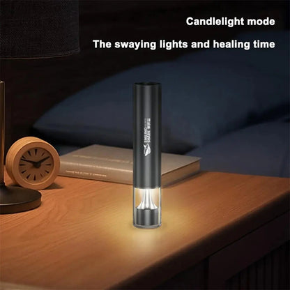 Smiling Shark 2in1 Strong Flashlight Multi-color Mood Light USB Rechargeable Built in Battery Multi Functional LED Torch, Portable For Outdoor Night Riding Camping Fishing Walking