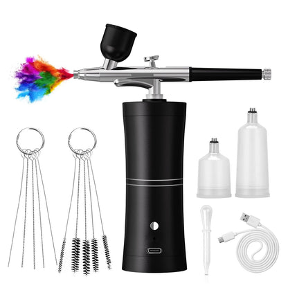 900mAh High-Pressure Spray Gun Sprayer Kit 0.3mm Mini Air Compressor Air Brush Kit Painting Airbrush Gun For Nail Art Tattoo Craft Cake Nano Fog Mist Sprayer