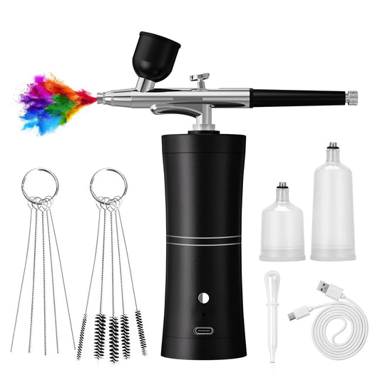 900mAh High-Pressure Spray Gun Sprayer Kit 0.3mm Mini Air Compressor Air Brush Kit Painting Airbrush Gun For Nail Art Tattoo Craft Cake Nano Fog Mist Sprayer